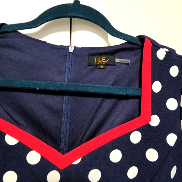 Pretty Midi Navy Blue Dress white Dots - Picture 4 of 5